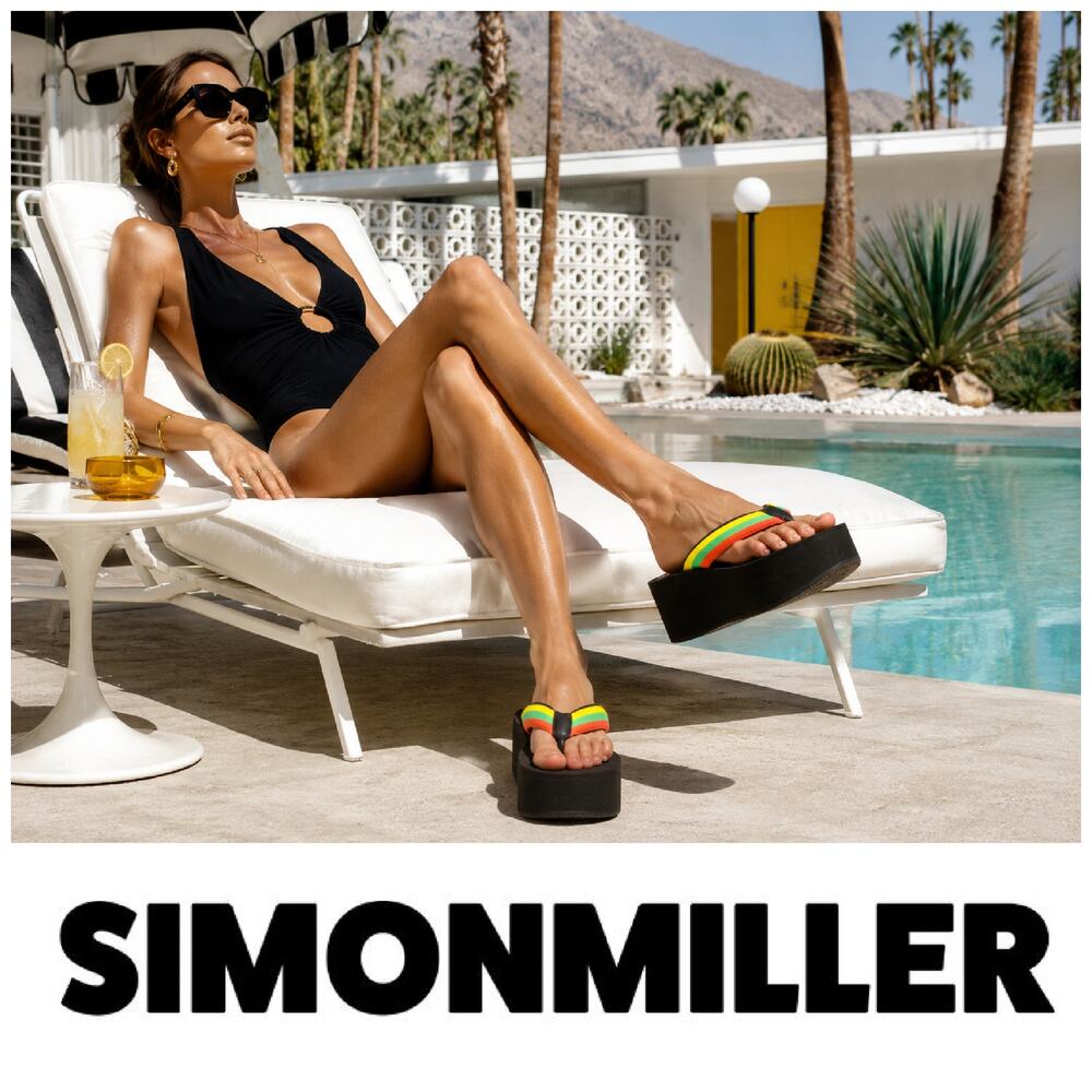 Simon Miller Foami Platform Sandals Black Multi Stripe EVA Thong Size 6.5